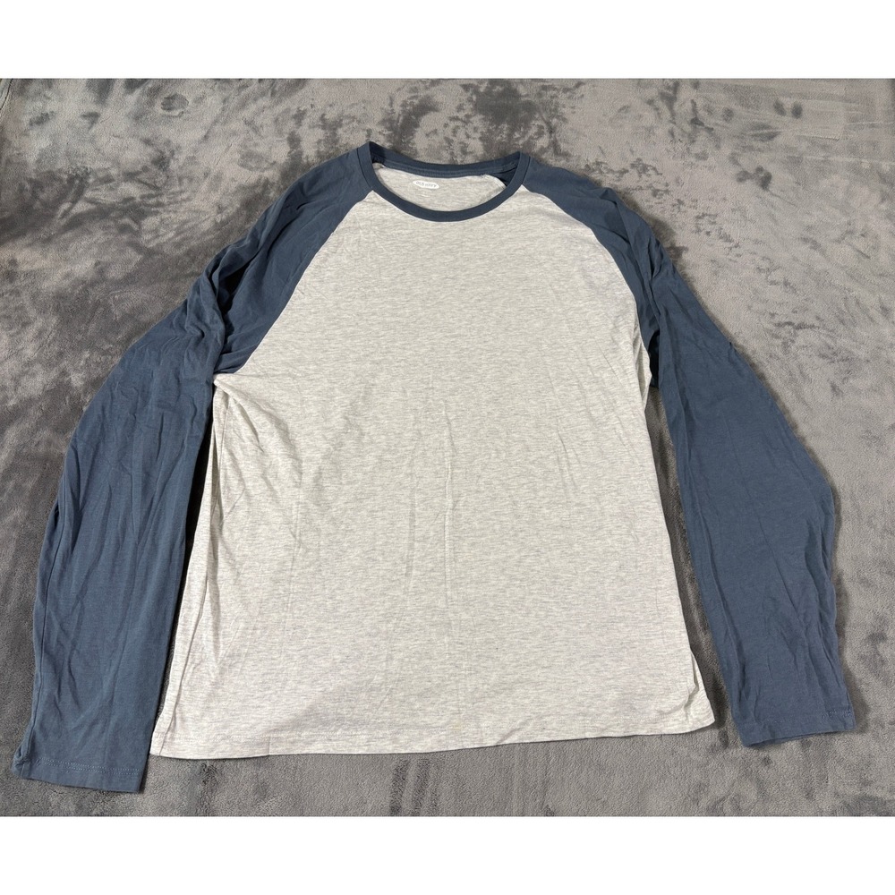 Old Navy Mens Soft Washed Raglan Baseball T Shirt L Gray Blue Long Sleeve Tee